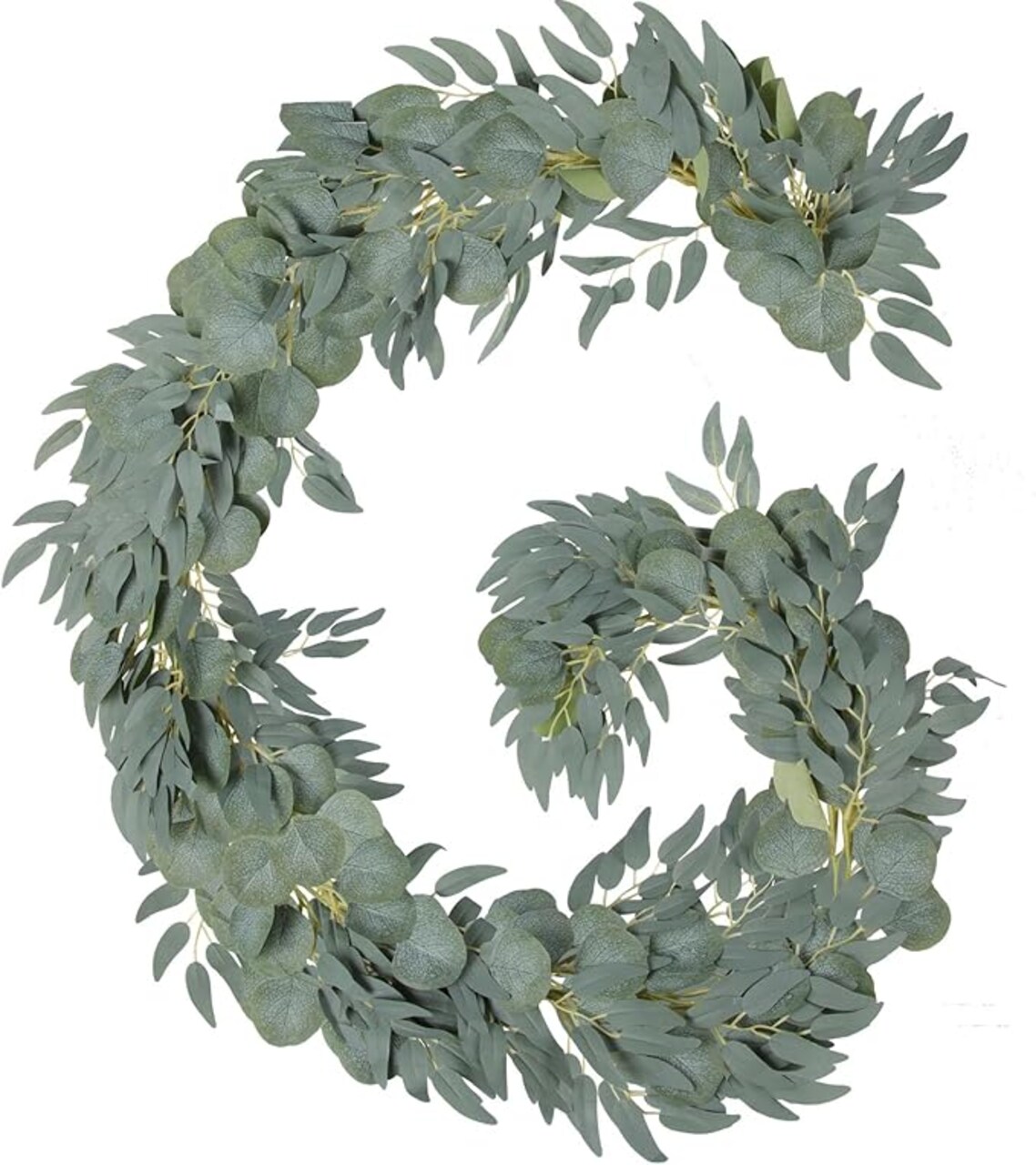 2 Pack Artificial Eucalyptus Garland with Willow Leaves Handmade Faux Greenery Garland 6.56 Feet for Wedding Backdorp Arch Wall Table Runner Decor Birthday Bridal Baby Shower Indoor Outdoor